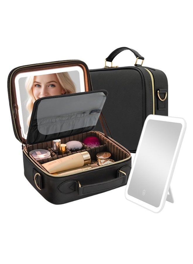 DubaiGallery Makeup Organizer Travel Bag with Built-In LED Light Mirror, Spacious Cosmetic Case with Brush Storage and Adjustable Sections, Ideal for Women and Professional Makeup Artists - Image 4